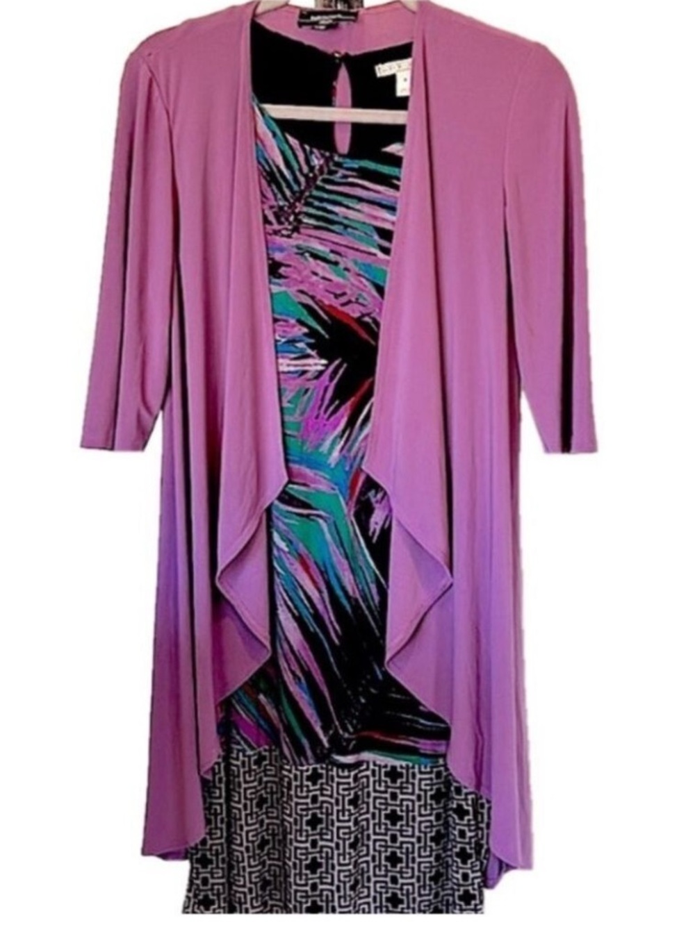 VIOLET Draped Jacket Long Waterfall Open Cardigan Matte Violet Color Resort Wear